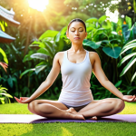 **Prompt:** A serene yoga practitioner in Thailand, in a lush green garden, performing a balancing yoga pose at sunrise. Soft, warm light illuminates their face as they meditate, embodying inner peace and mindfulness. Focus on the connection between the body, mind, and spirit through yoga.