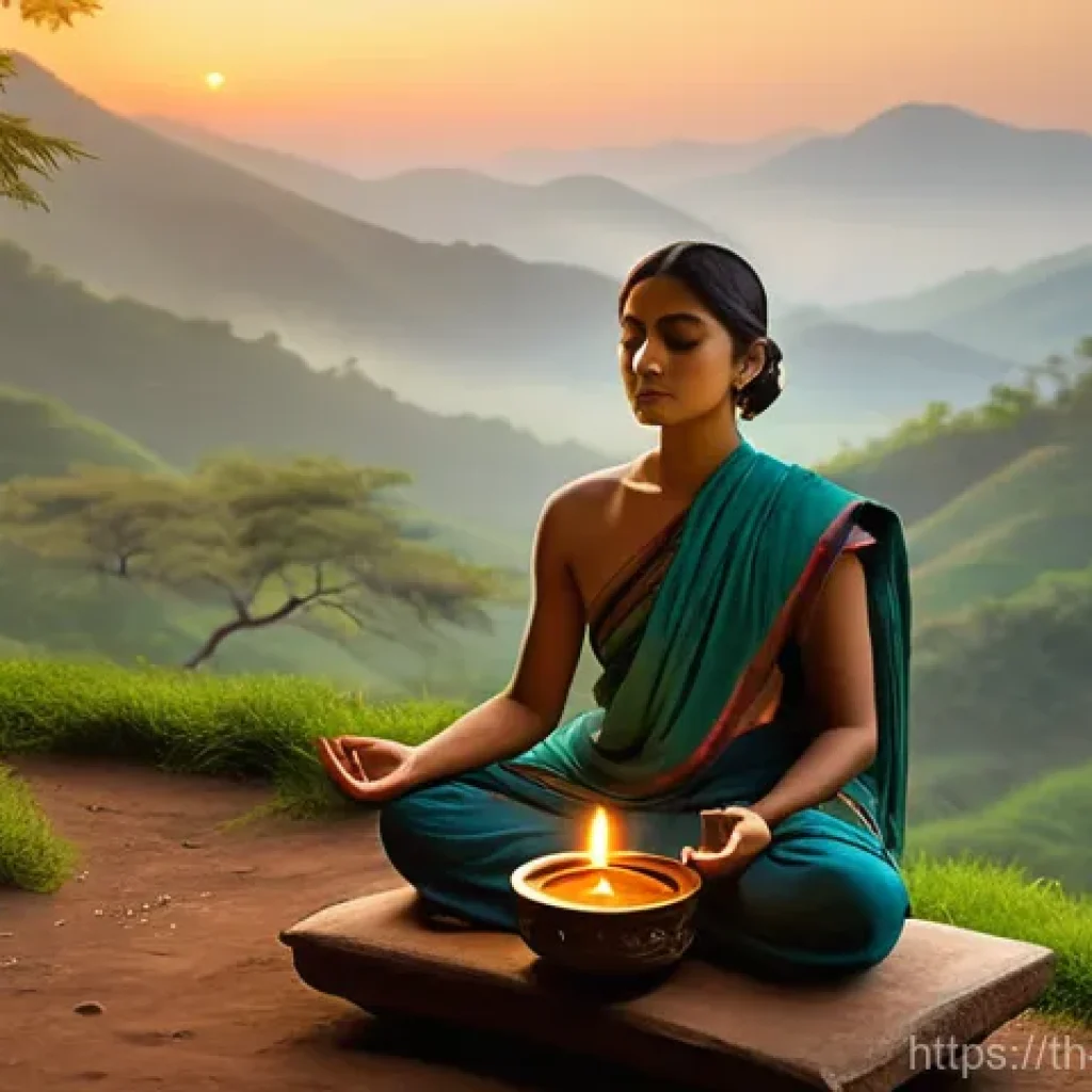 힌두교와 텔루구 문화 - **Prompt 1: Ancient Hindu Wisdom in a Serene Landscape** "A person in their late 20s or early 30...