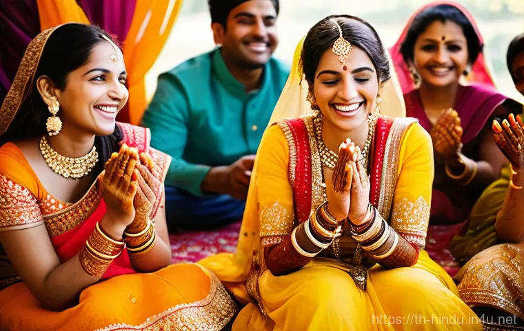 힌두교 전통 결혼식 - Image Prompt 1: The Vibrant Haldi and Mehendi Celebration**
