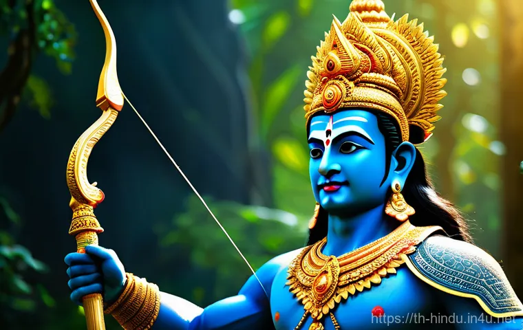 힌두교 종파 바이슈나바 - A magnificent, full-body portrait of Lord Vishnu. He is depicted as a handsome young man with radian...