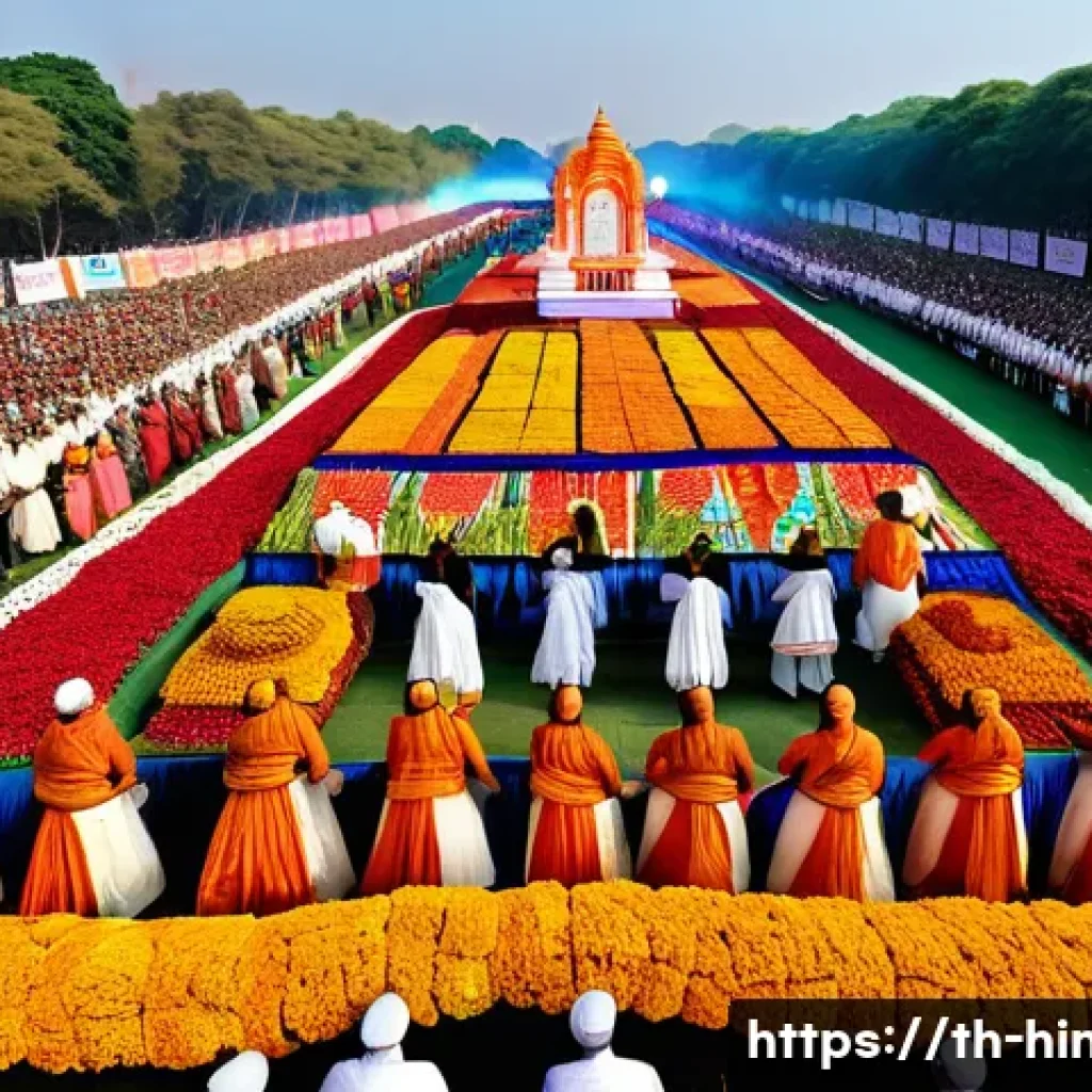 힌두교와 현대 인도 정치 - A vibrant political rally in modern India featuring a diverse crowd of men and women wearing traditi...