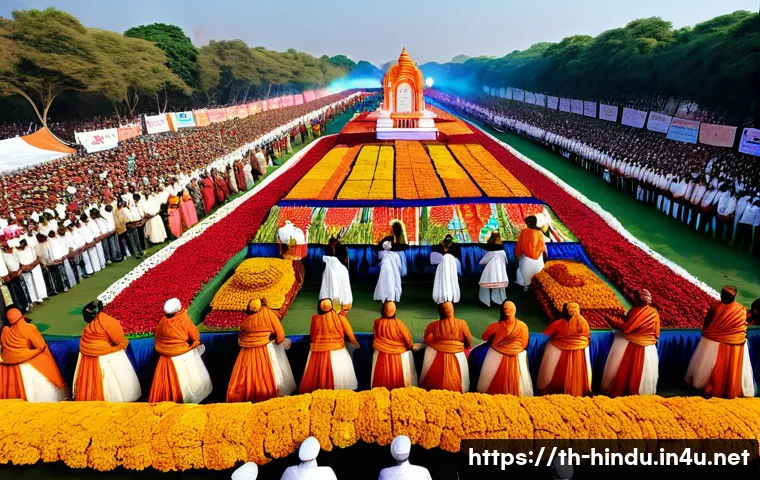 힌두교와 현대 인도 정치 - A vibrant political rally in modern India featuring a diverse crowd of men and women wearing traditi...